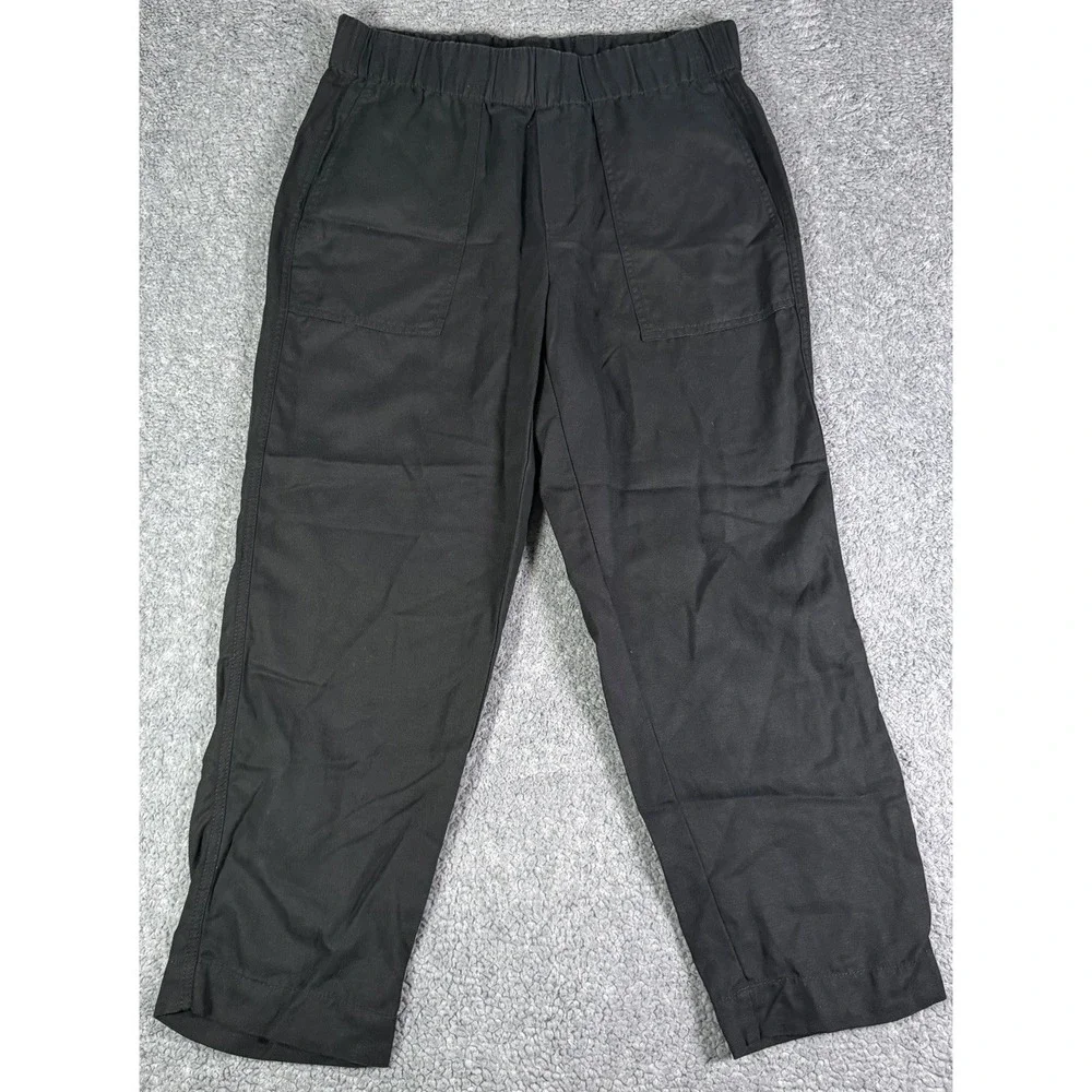 Banana Republic Black Linen Blend Elastic Waist Pull On Cropped Pants Women's M